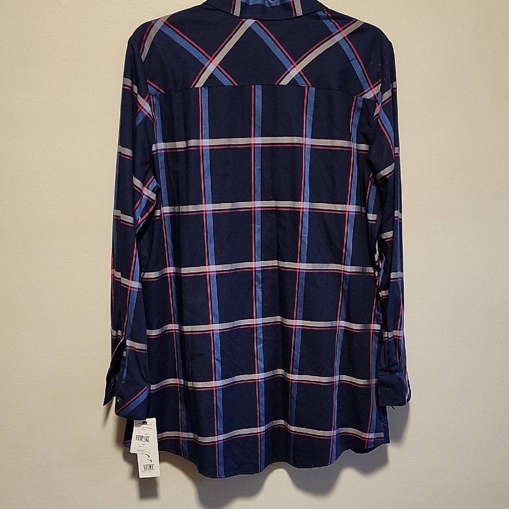 NWT Foxcroft Cici Weekend Blue and Red Plaid Button Down Tunic Shirt - Picture 7 of 8